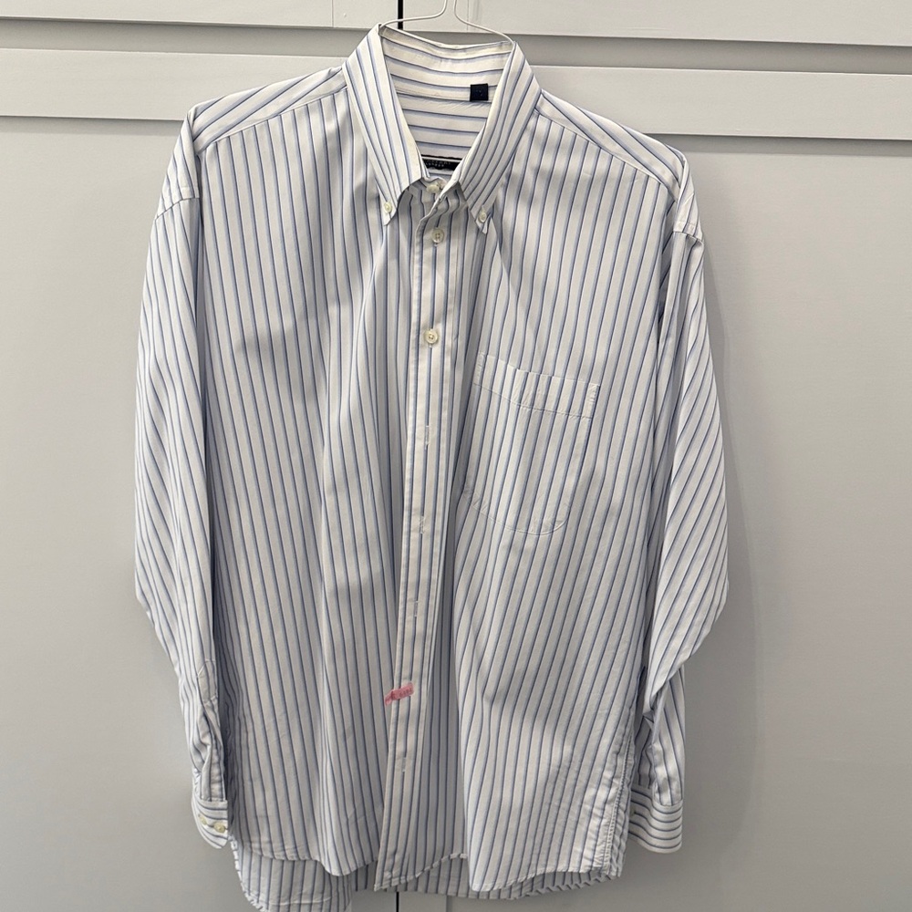 Vintage Burberry London Men’s White & Blue Pinstripe Button-Down | Made in USA